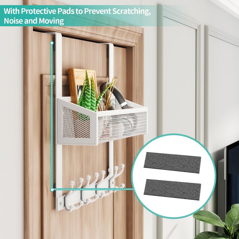 HapiRm Over The Door Hanger - Over The Door Hooks with Mesh Basket and 16 Hooks, 304 Stainless Steel Storage Organizer for Bathroom, Bedroom, Kitchen-White - Image 5